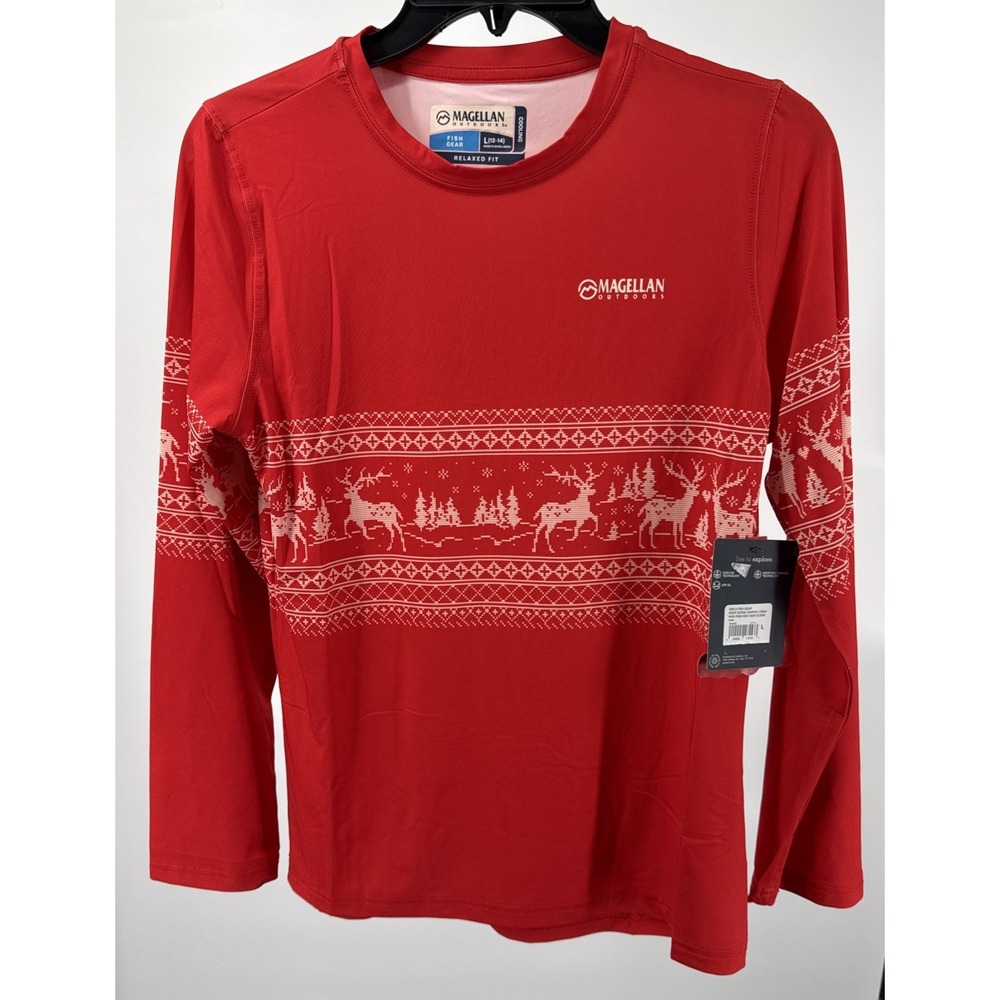 NWT MAGELLAN LS RELAX FIT COOLING CHRISTMAS T-SHIRT UNISEX YOUTH LARGE